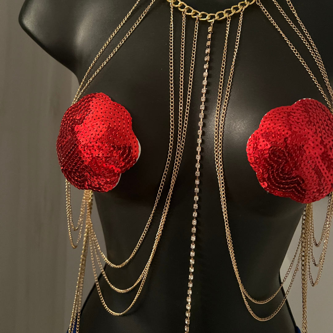 TEMPTRESS Gold & Rhinestone Body Chains / Body Jewelry for Lingerie Ra –  Appeeling