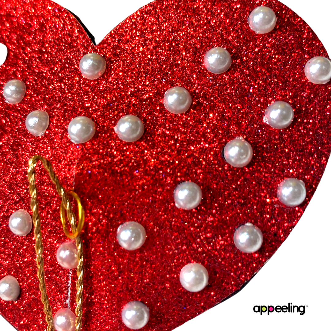 Fanny Valentine Glitter Hearts and Pearl Pasties avec glands (2 pcs) pour lingerie, festivals burlesques