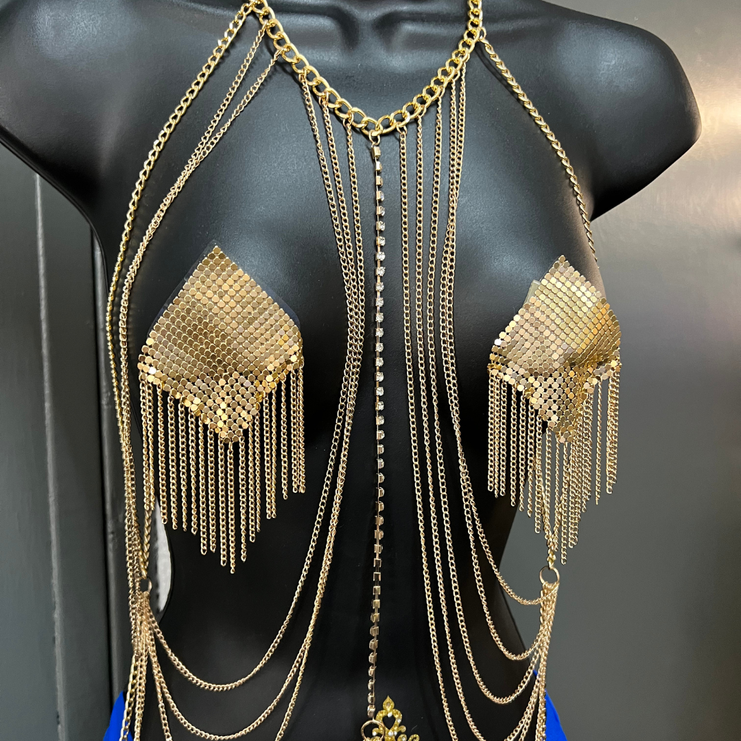 TEMPTRESS Gold Rhinestone Body Chains Body Jewelry for Lingerie Ra Appeeling