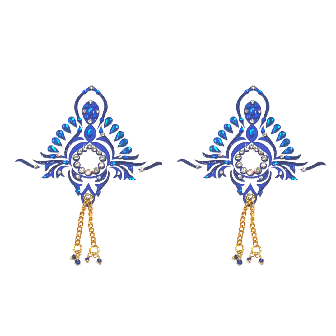 TIARA VON TEASE Intricate Design Nipple Pasty, Cover (2pcs) with delicate gold tassel for Lingerie Festivals Carnival Burlesque Rave
