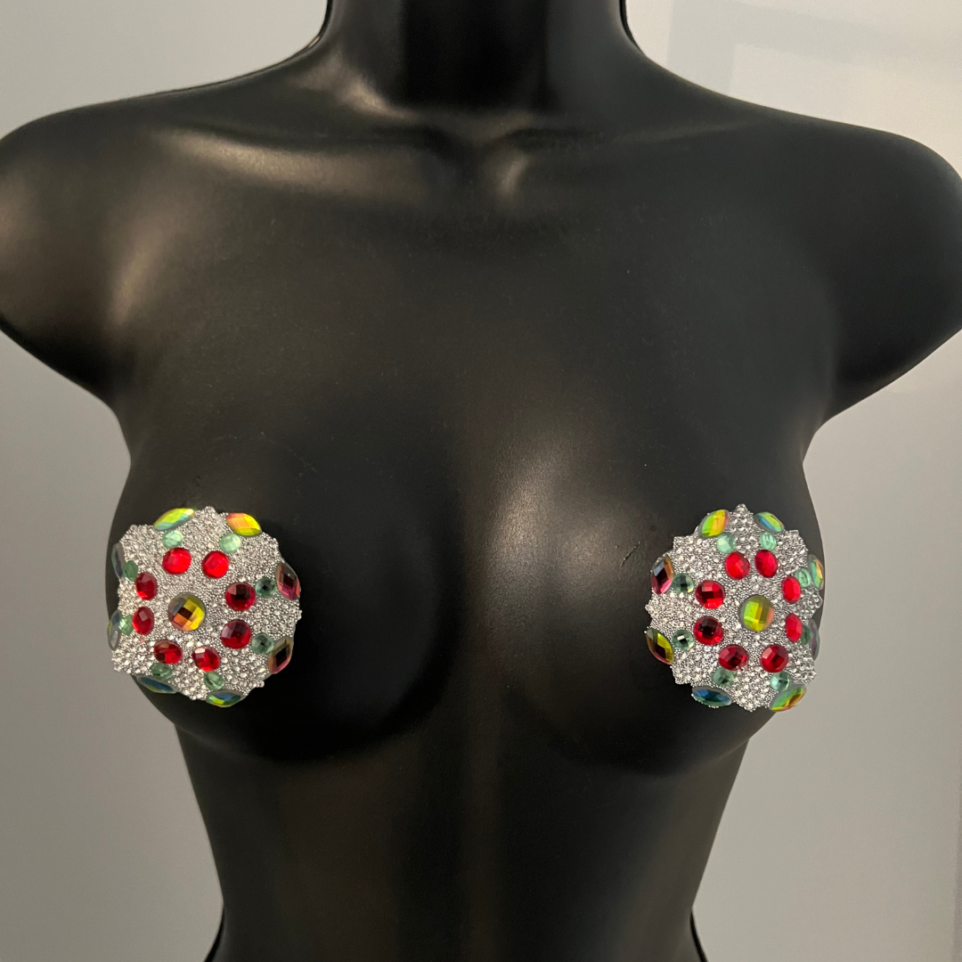 POP ROCKS Multicolour Gem Nipple Pasty, Cover for Lingerie Festivals Carnival Burlesque Rave