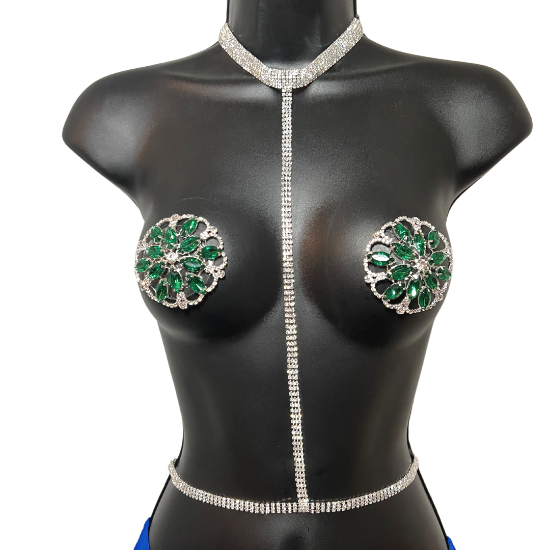 RIVER OF RHINESTONES Silver and Rhinestones Body Chains / Body Jewelry for Lingerie Rave Burlesque Festivals