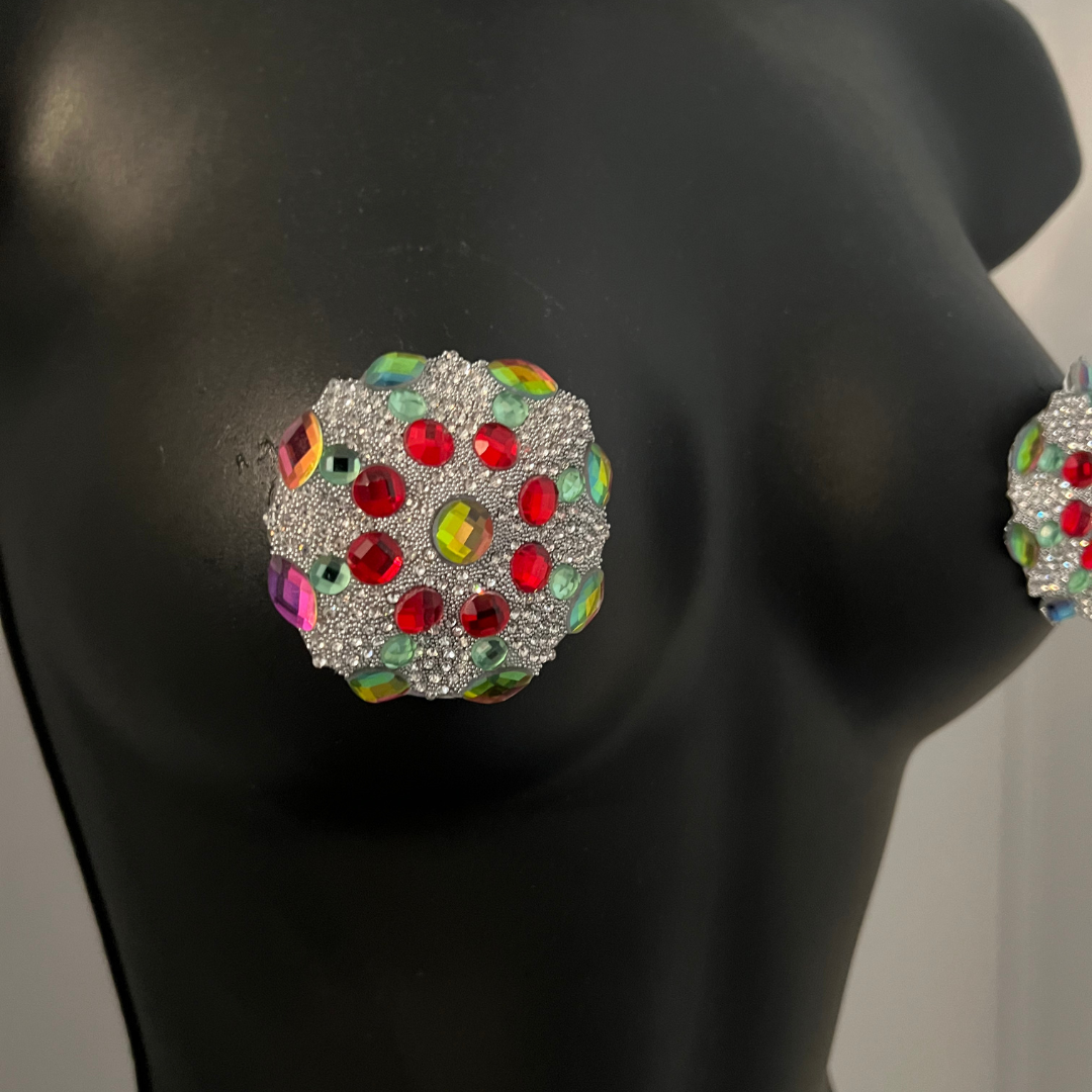POP ROCKS Multicolour Gem Nipple Pasty, Cover for Lingerie Festivals Carnival Burlesque Rave