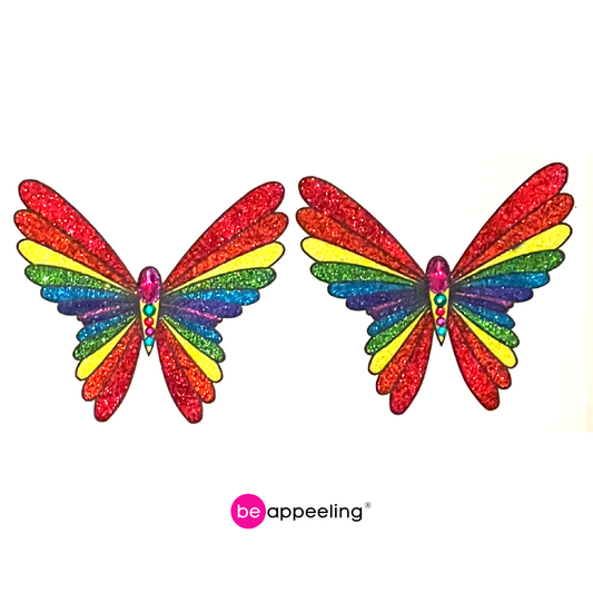 PRIDE BUTTERFLY- Rainbow Glitter and Gem Nipple Pasties, Covers (2pcs) for Festivals Rave Burlesque Lingerie