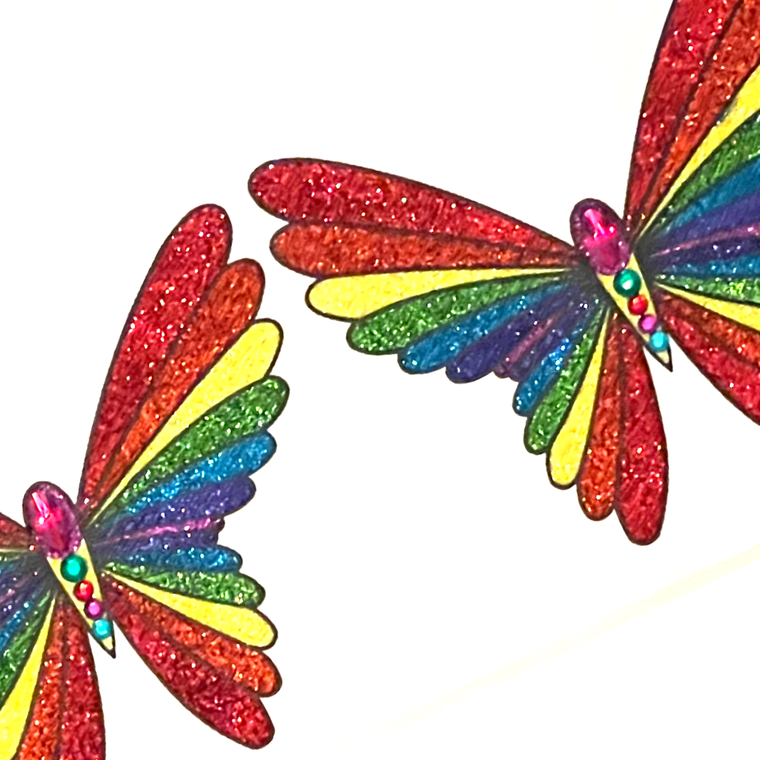 PRIDE BUTTERFLY- Rainbow Glitter and Gem Nipple Pasties, Covers (2pcs) for Festivals Rave Burlesque Lingerie