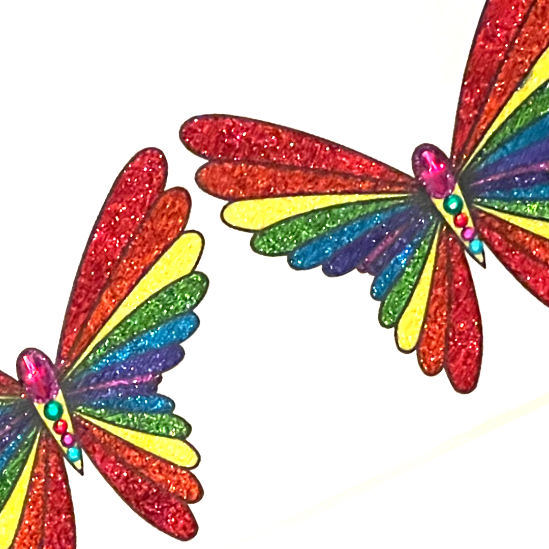 PRIDE BUTTERFLY- Rainbow Glitter y Gem Nipple Pasties, Cubiertas (2pcs) para Festivales Rave Burlesque Lingerie