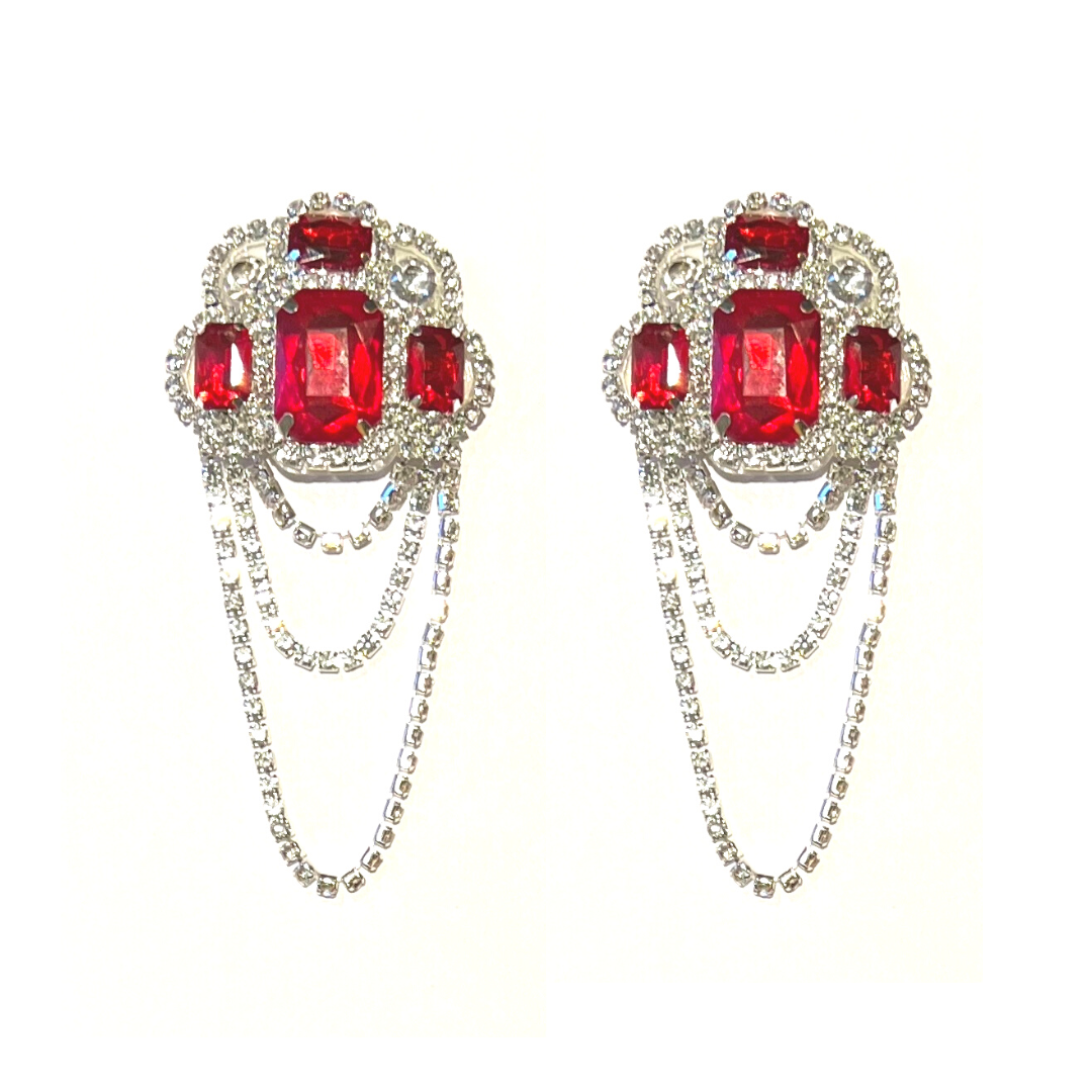 GIGI DIVINE - Ruby & Rhinestone Nipple Pasties, Covers (2pcs) for Festivals, Carnival Raves Burlesque Lingerie