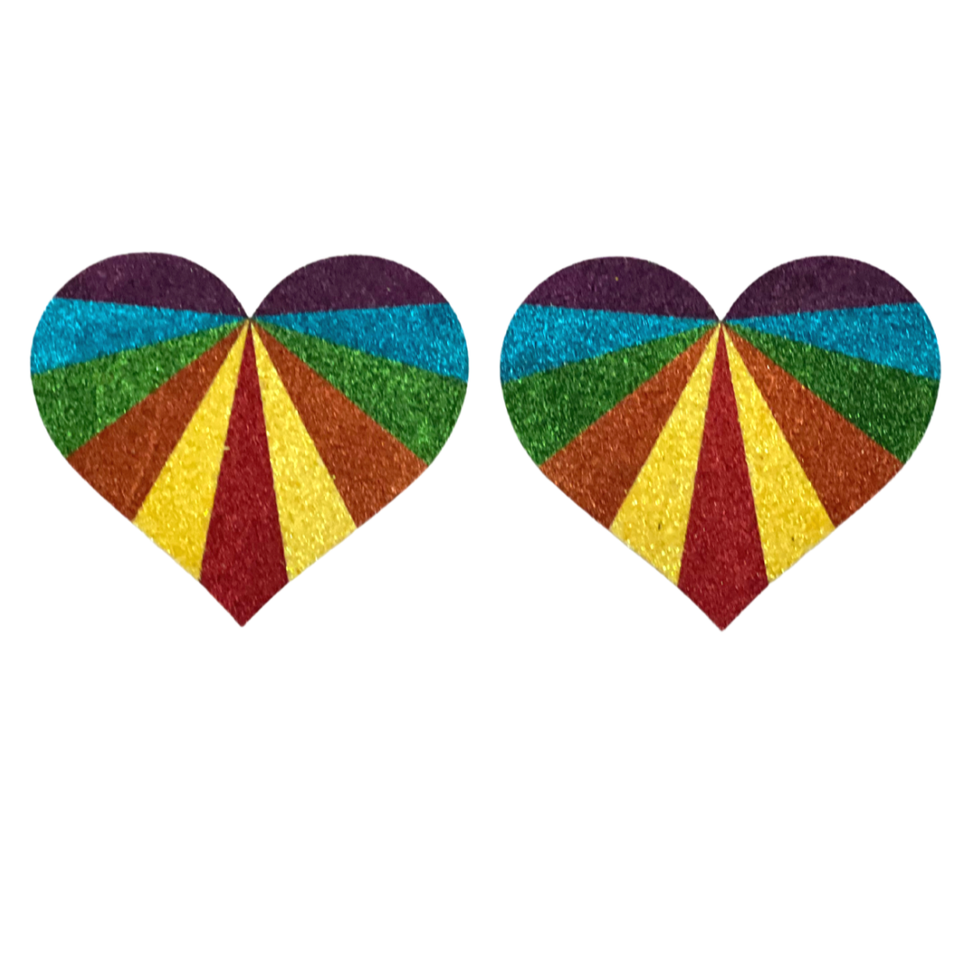 KARMA CHAMELEON Rainbow o NEON Glitter Hearts Pezón Pasties, Cubiertas (2pcs) para Festivales Rave Burlesque Lingerie