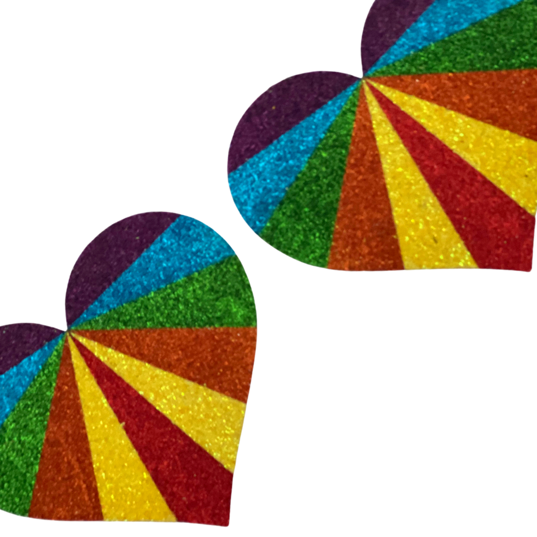 KARMA CHAMELEON Rainbow o NEON Glitter Hearts Pezón Pasties, Cubiertas (2pcs) para Festivales Rave Burlesque Lingerie