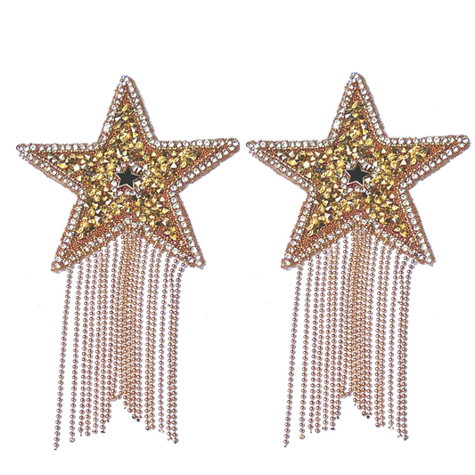 ZIGGY Gold Star Nipple Pasty, avec pompon perlé doré Nipple Cover pour les festivals de lingerie Carnival Burlesque Rave
