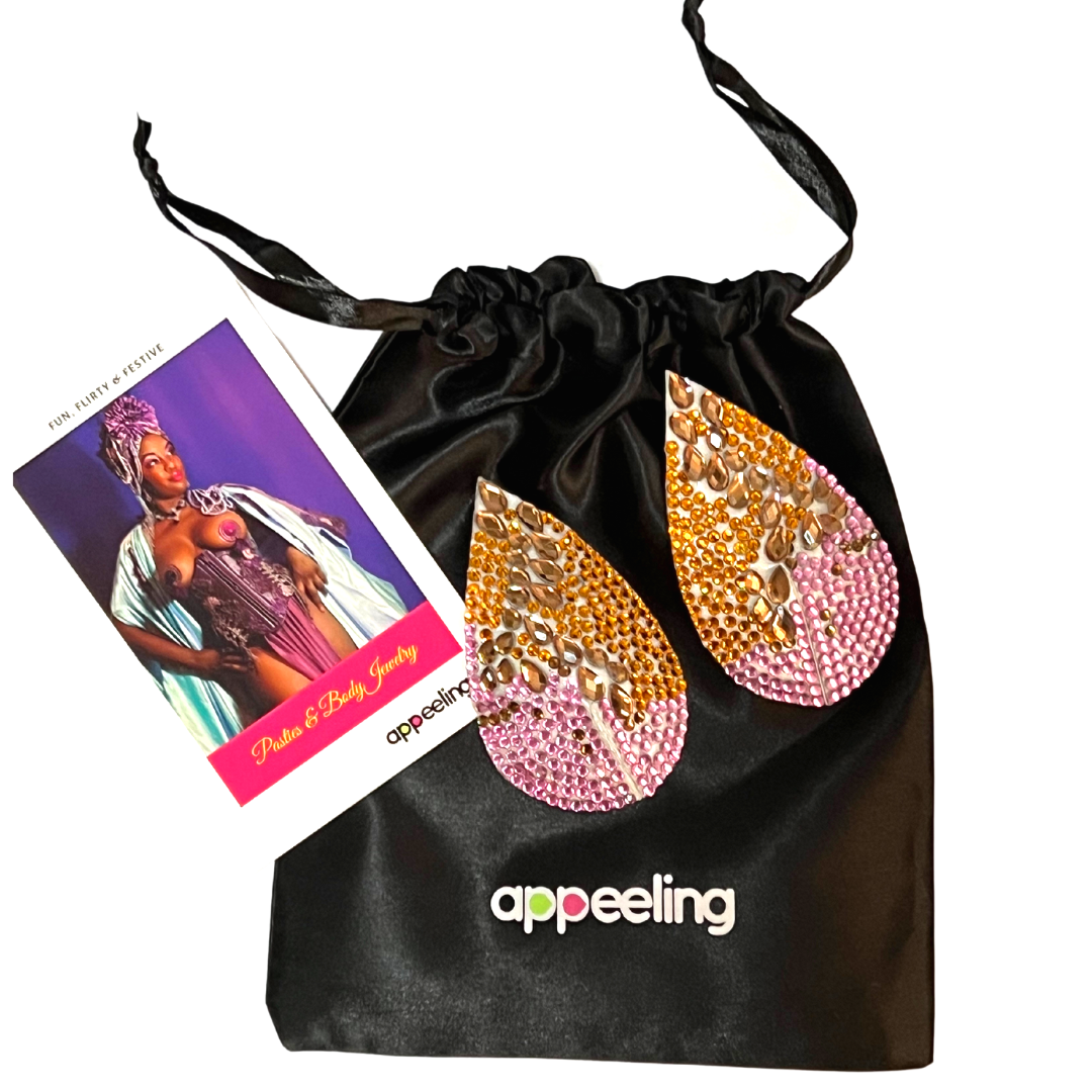 TEQUILA SUNRISE Purple & Bronze Teardrop Nipple Pasties, Covers for Festivals, Carnival Raves Burlesque Lingerie