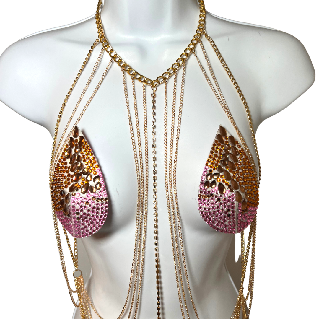 TEQUILA SUNRISE Purple & Bronze Teardrop Nipple Pasties, Covers for Festivals, Carnival Raves Burlesque Lingerie