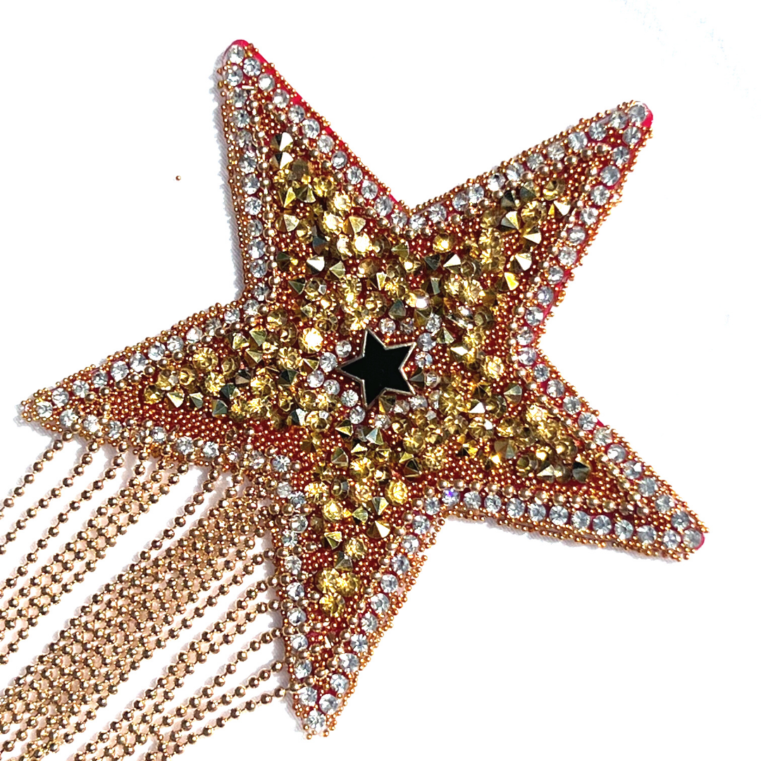 ZIGGY Gold Star Nipple Pasty, con borla de cuentas doradas, cubierta para pezones para festivales de lencería, Carnaval, Burlesque Rave