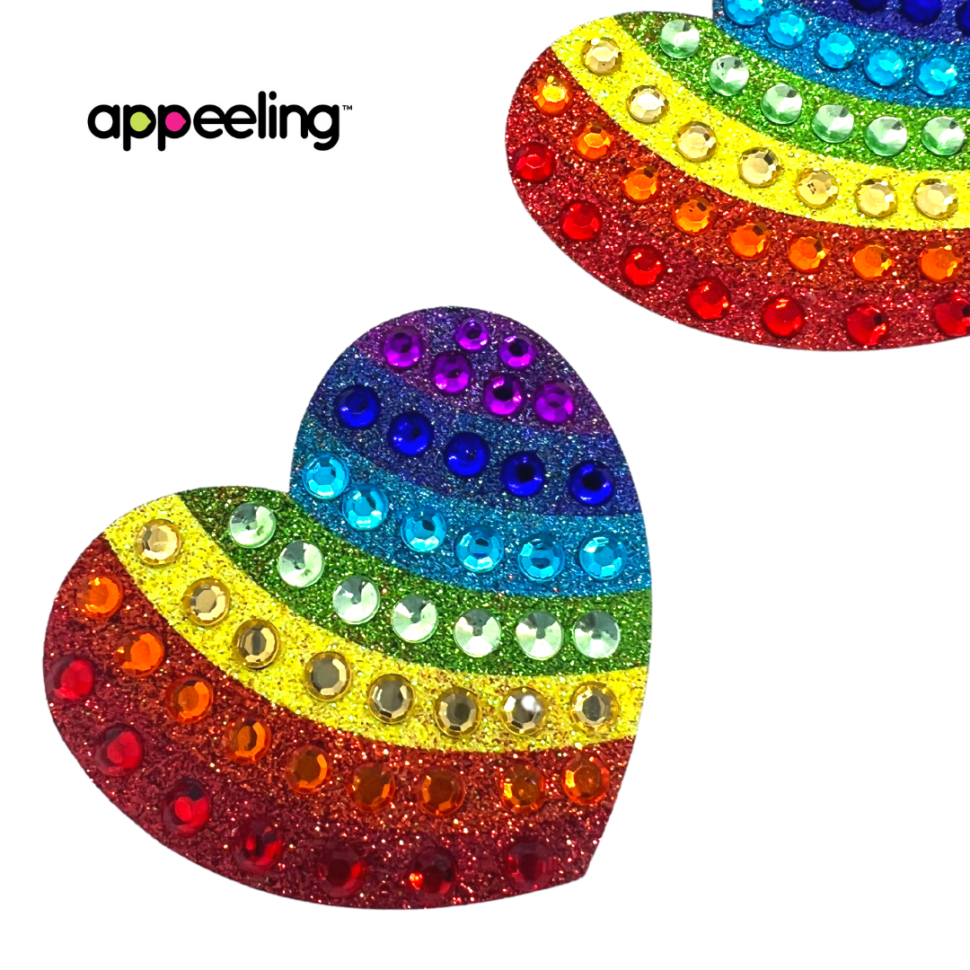 SPARKY - Glitter and Gem Heart Nipple Pasties, Covers for Festivals, Pride Rave Burlesque Lingerie pasty