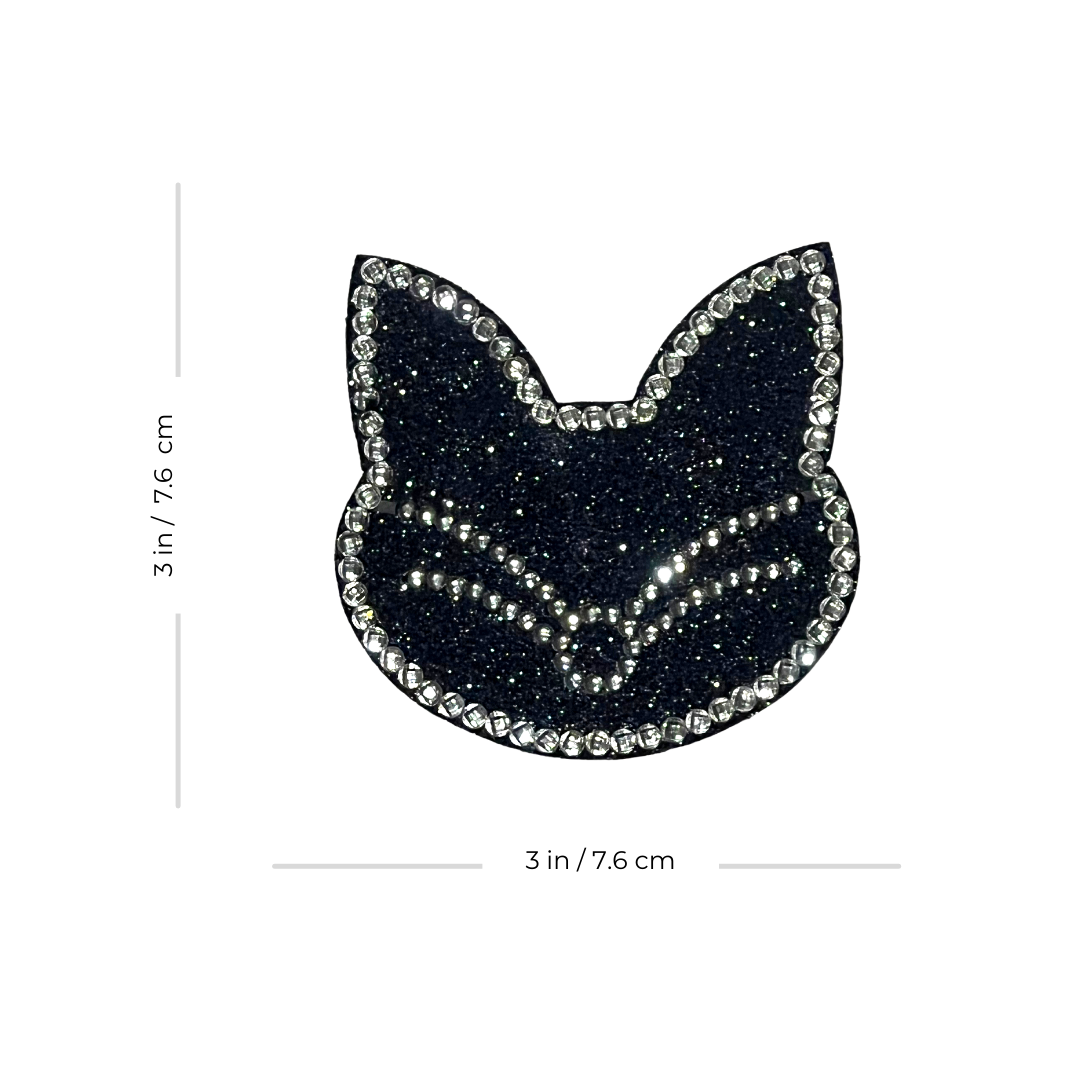 2CATS Black Glitter Cats with Gems Nipple Pasties, Covers (2pcs) for Burlesque Raves Lingerie Raves and Festivals