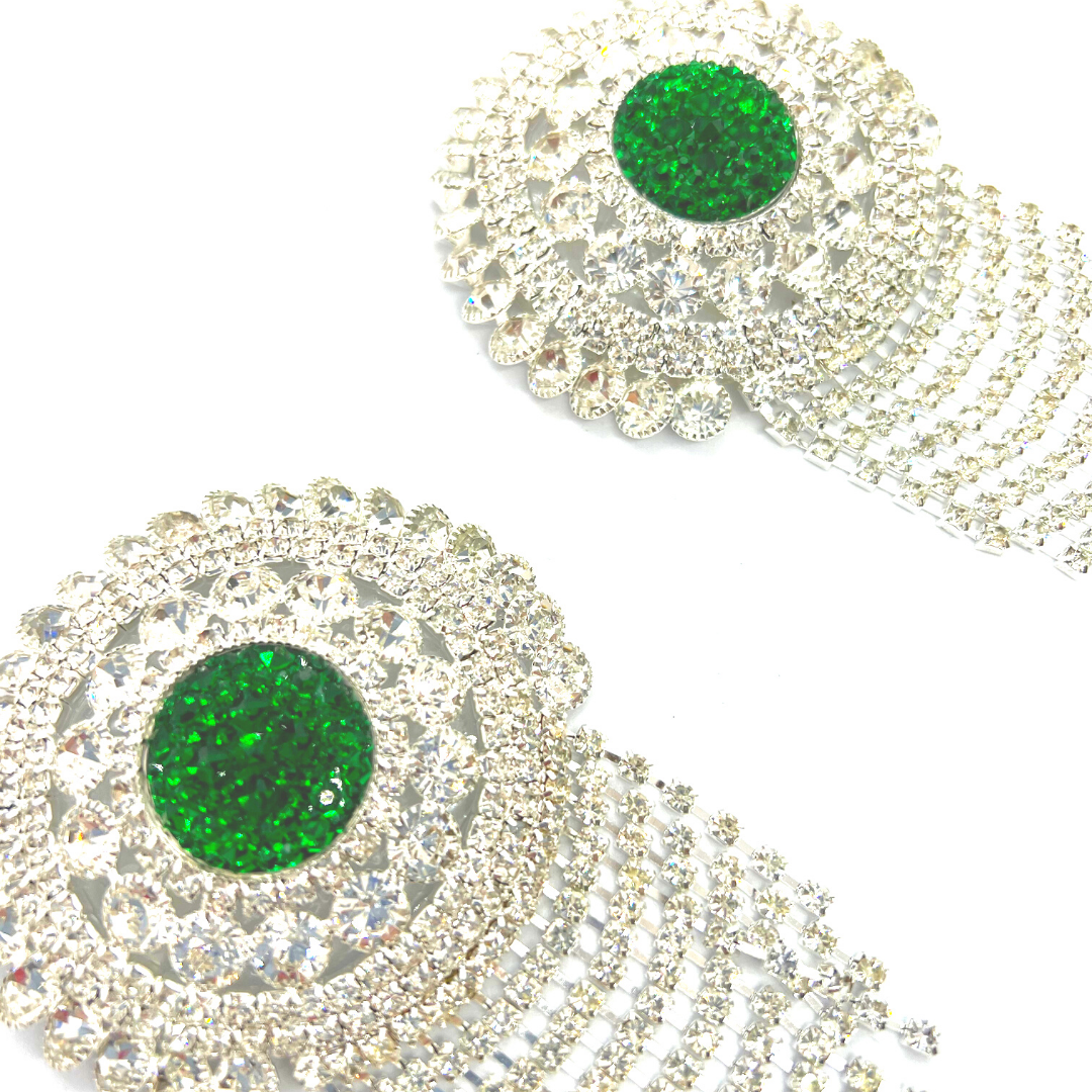 CROWN JEWELS - Rhinestone & Emerald  Nipple Pasties, Covers for Festivals, Carnival Raves  Burlesque  Lingerie