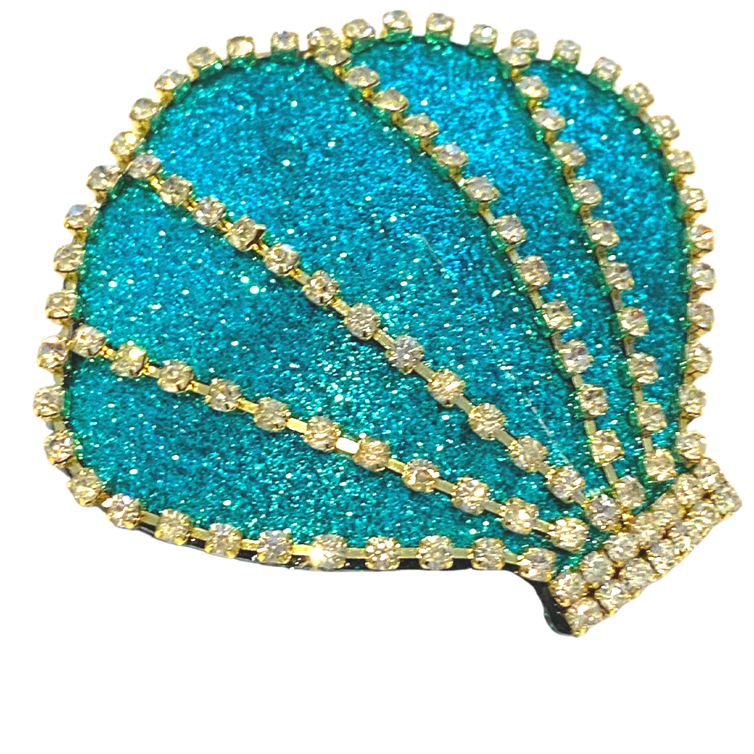 AQUA VITA Aqua Shell Glitter &amp; Rhinestone Pezón Pasties, Cubiertas para Lencería Burlesque Festivales Raves