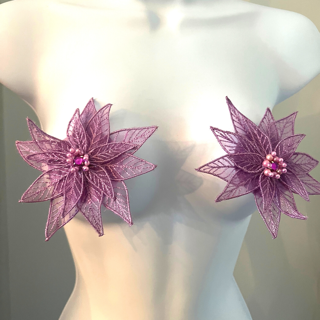 LOVELACE Flor de Encaje Púrpura con Cristales y Perlas Pastel de Pezón, Cubierta para Festivales de Lencería Carnaval Burlesque Rave