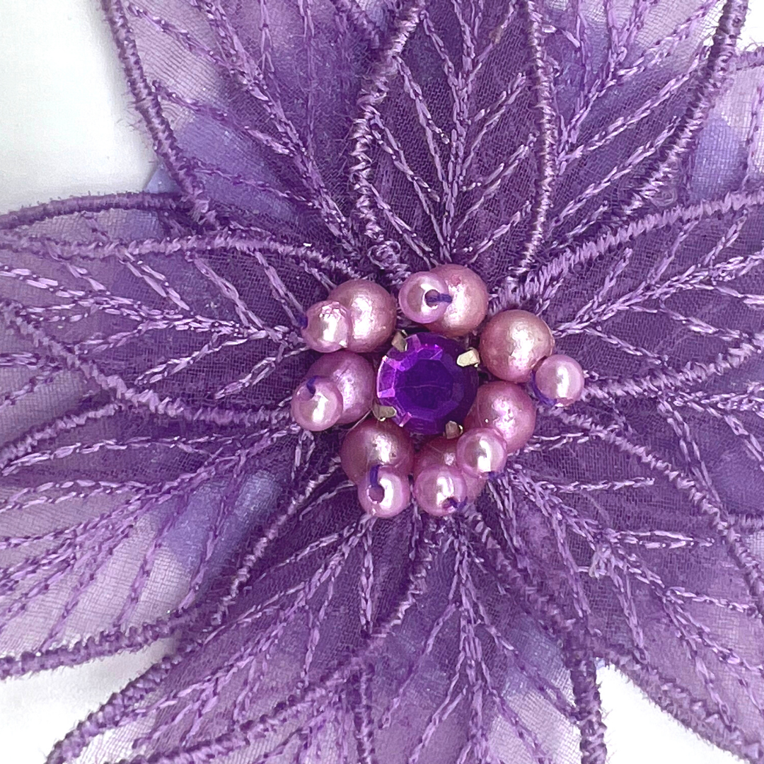 LOVELACE Purple Lace Flower with Crystals and Pearls Nipple Pasty, Cover for Lingerie Festivals Carnival Burlesque Rave