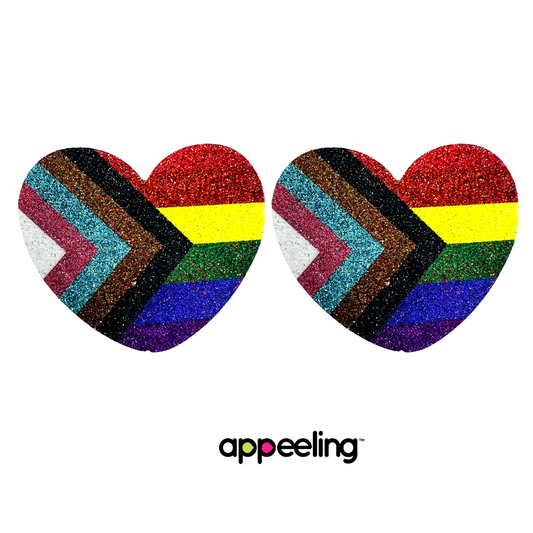 One Love - Pasteles de pezón Glitter Heart Pride Progress, cubiertas para lencería Rave Burlesque