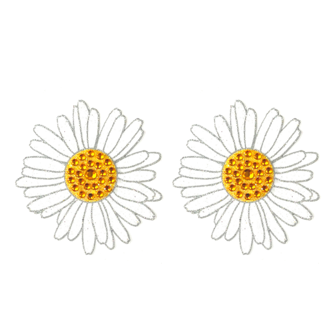 DAISY DUKE White and Yellow Daisy Nipple Pasty, Covers (2pcs) for Burlesque Rave Lingerie Festivals