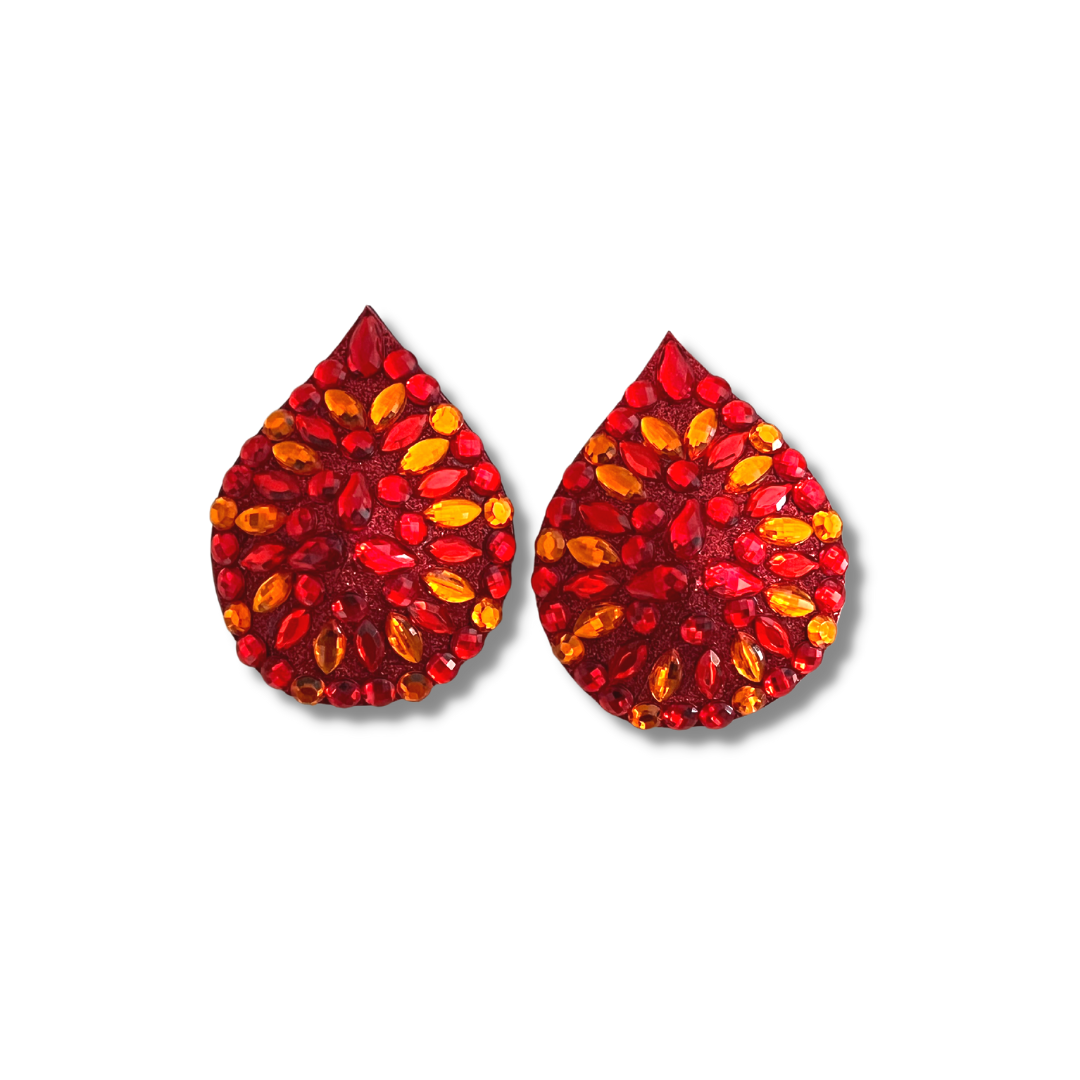 HOT SAUCE Red Glitter and Gem Teardrop Nipple Pasty, Covers (2pcs) for Burlesque Lingerie Raves Carnival and Festivals