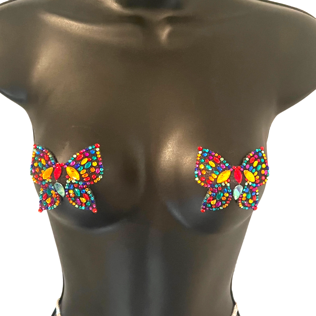 MADAME BUTTERFLY Glitter & Gem Butterfly Pasties Nipple Covers (2pcs) for Burlesque Lingerie Raves Festivals