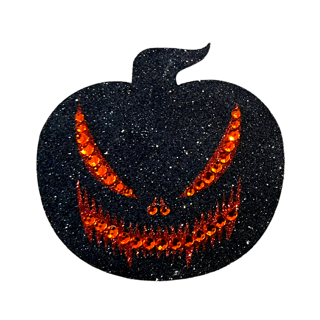 SCARY SPICE Pumpkin Glitter & Crystal Intricate Nipple Pasties, Covers (2pcs) for Burlesque Raves Lingerie Raves and Festivals