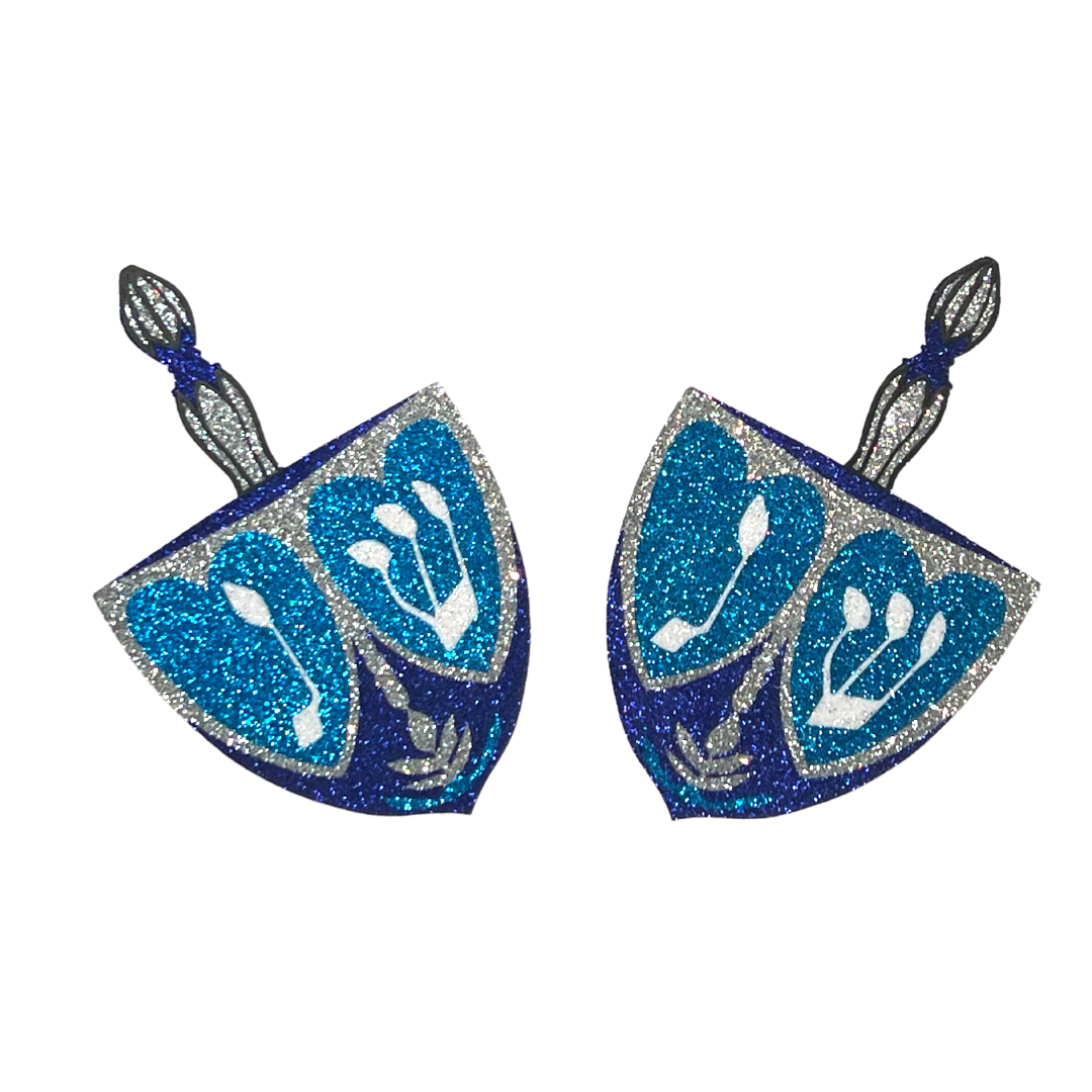 SPIN ME Blue and Silver Glitter Dreidel Intricate Nipple Pasties, Covers (2pcs)