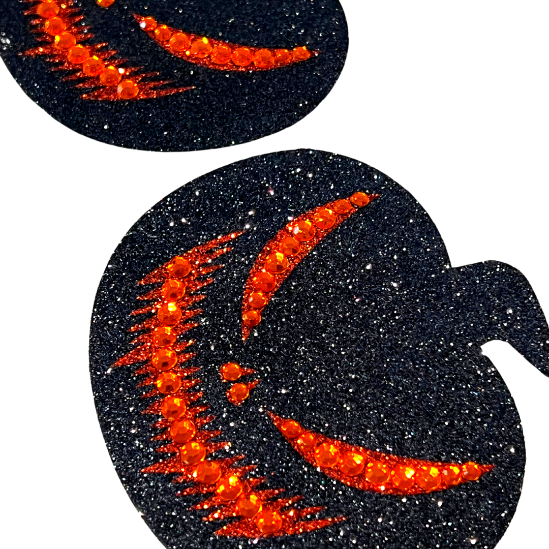 SCARY SPICE Pumpkin Glitter & Crystal Intricate Nipple Pasties, Covers (2pcs) for Burlesque Raves Lingerie Raves and Festivals