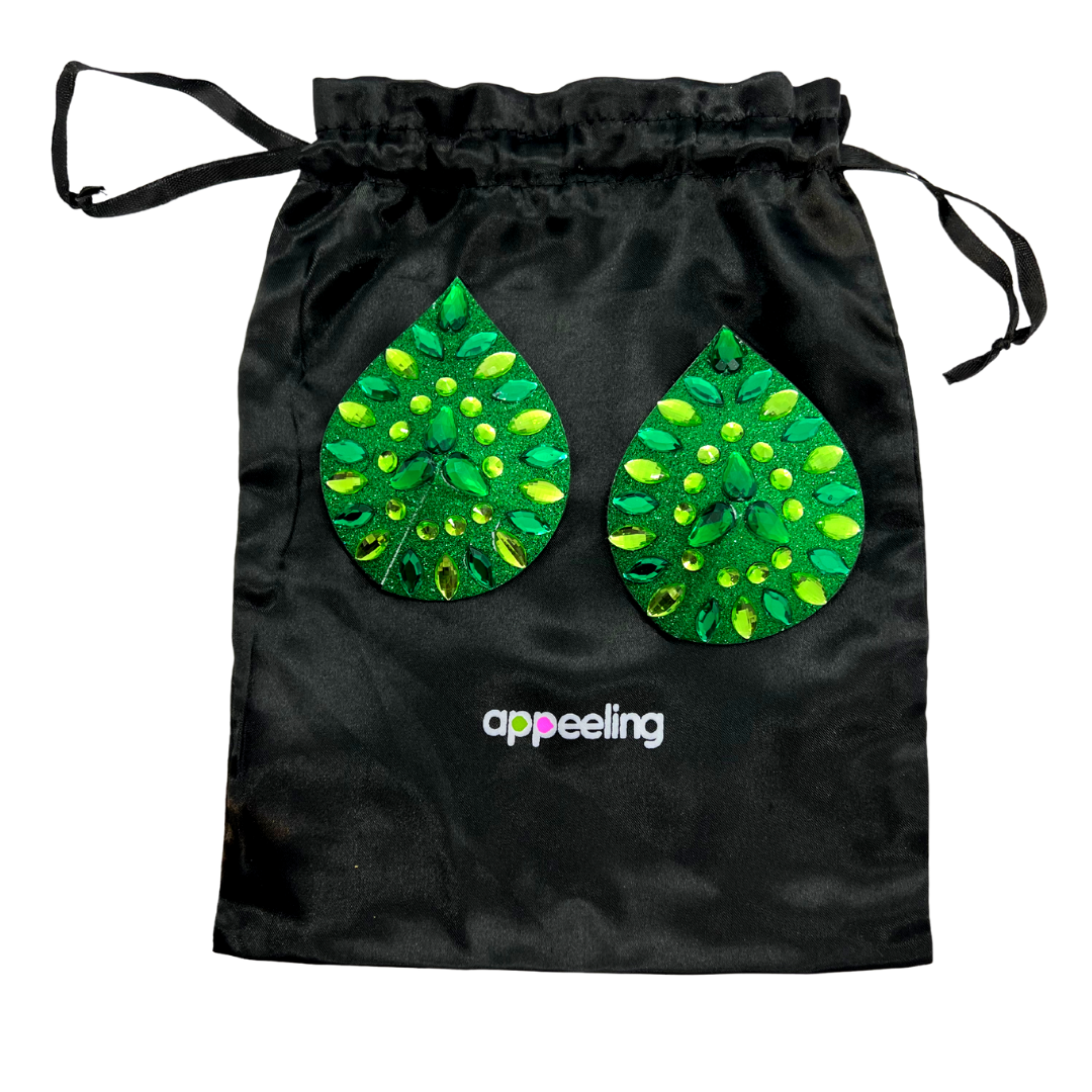 GREEN GODDESS Paillettes et gemmes vertes en forme de larme (2 pièces), cache-tétons pour les festivals de lingerie, carnaval, rave burlesque