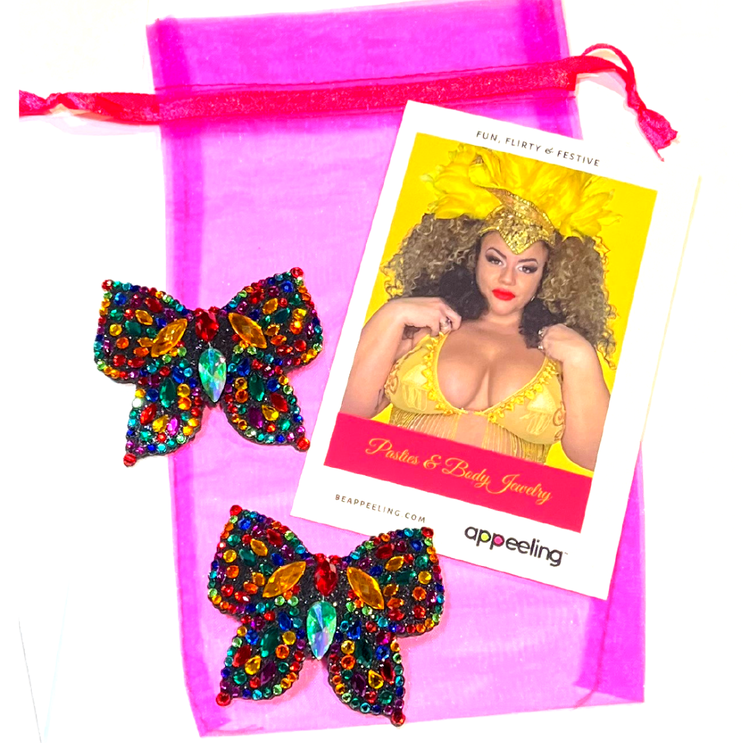 MADAME BUTTERFLY Cache-tétons à paillettes et pierres précieuses (2 pièces) pour festivals de lingerie burlesque et raves