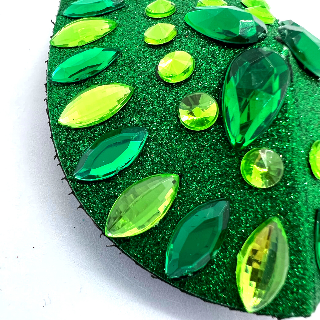 GREEN GODDESS Glitter and Gem Green Teardrop Pasties (2 piezas), cubierta de pezón para festivales de lencería Carnaval Burlesque Rave