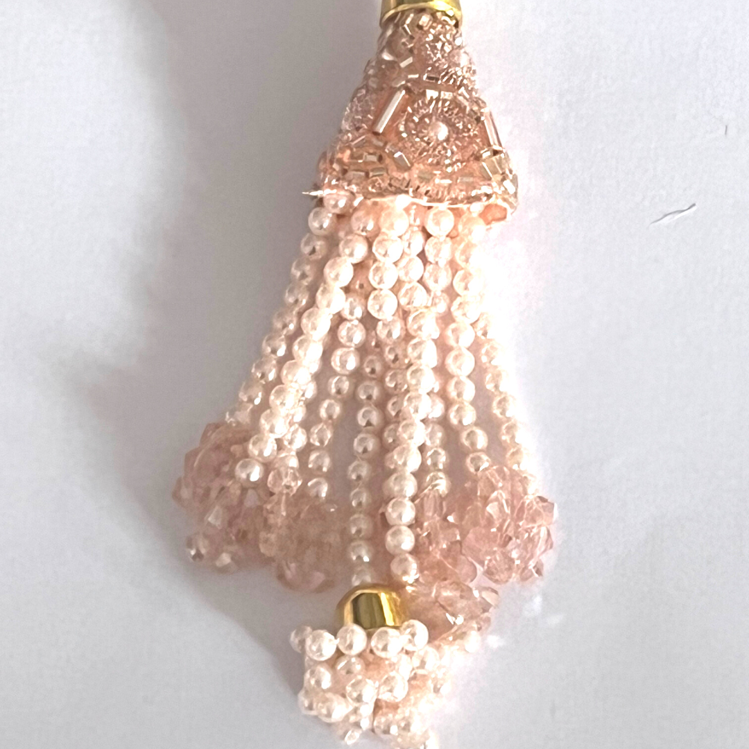 ROSÉ ALL DAY Light Pink Foil & Nipple Pasties, Covers with Hand Beaded Pearl and Gem Tassels (2pcs) Burlesque Lingerie Raves and Festivals