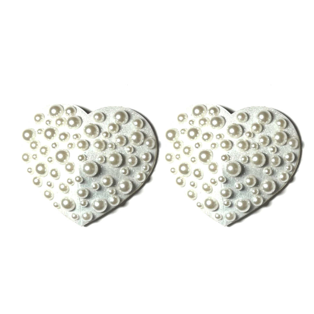 MARLO MANNERS Scattered Pearl Heart Nipple Pasty, Covers (2pcs) for Burlesque Lingerie Raves and Festivals