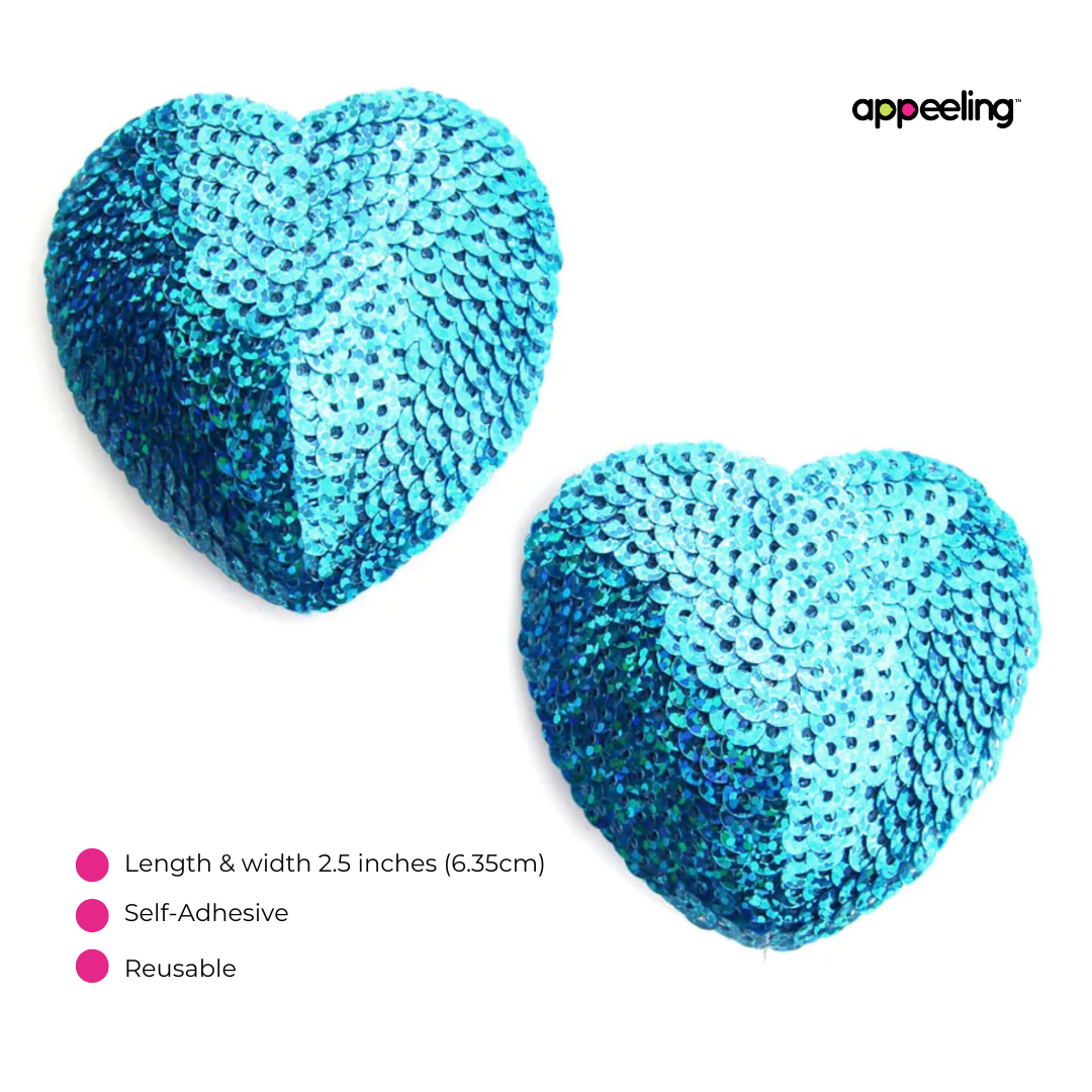 BLUE ICE 2 pares de pezones con forma de corazón de lentejuelas reutilizables, cubre borlas (4 piezas) para lencería y festivales Burlesque Raves - OFERTA