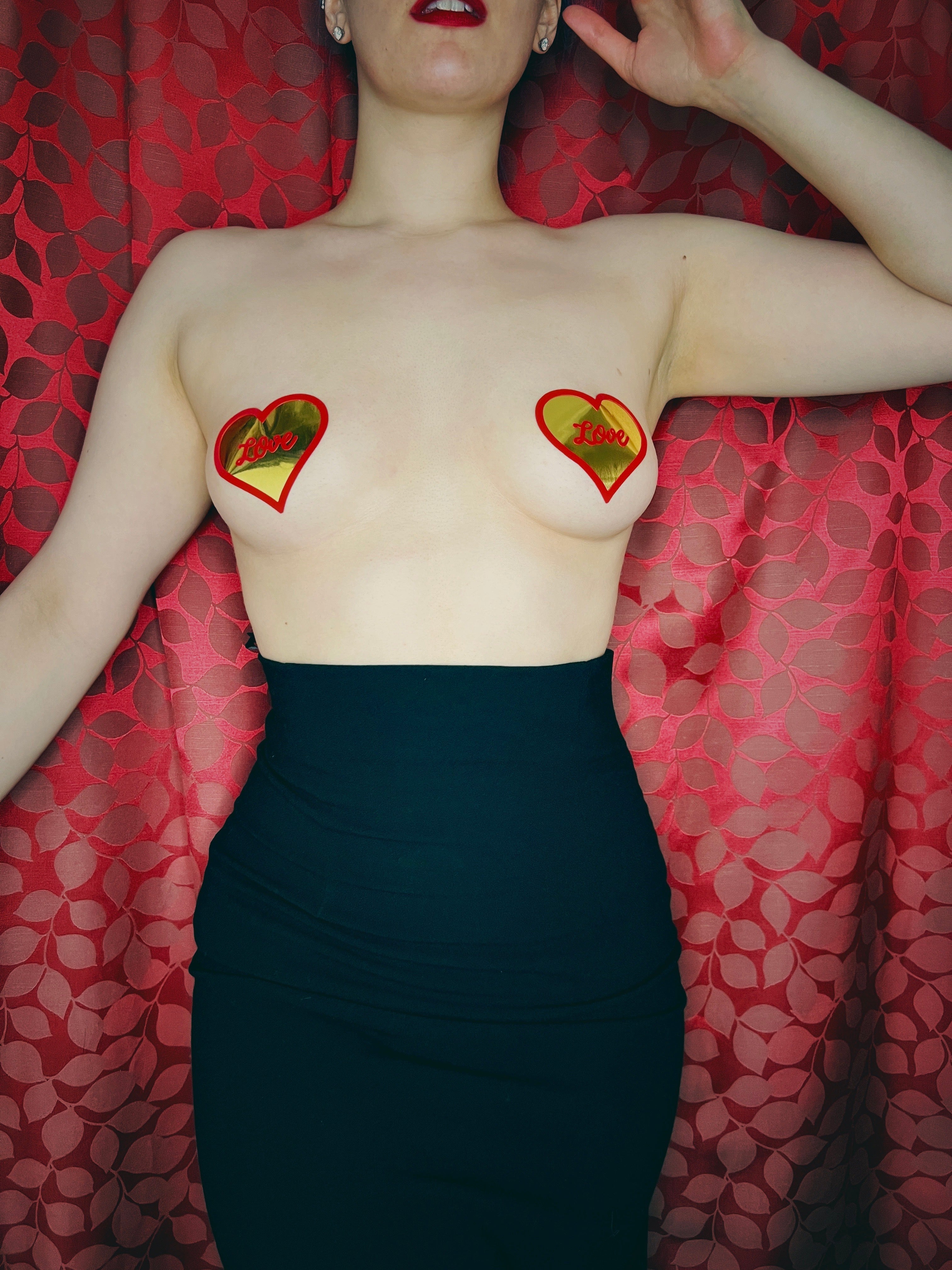 Solid Gold  Gold Foil and Red Velvet Nipple Pasty, Covers ( 2 pcs)