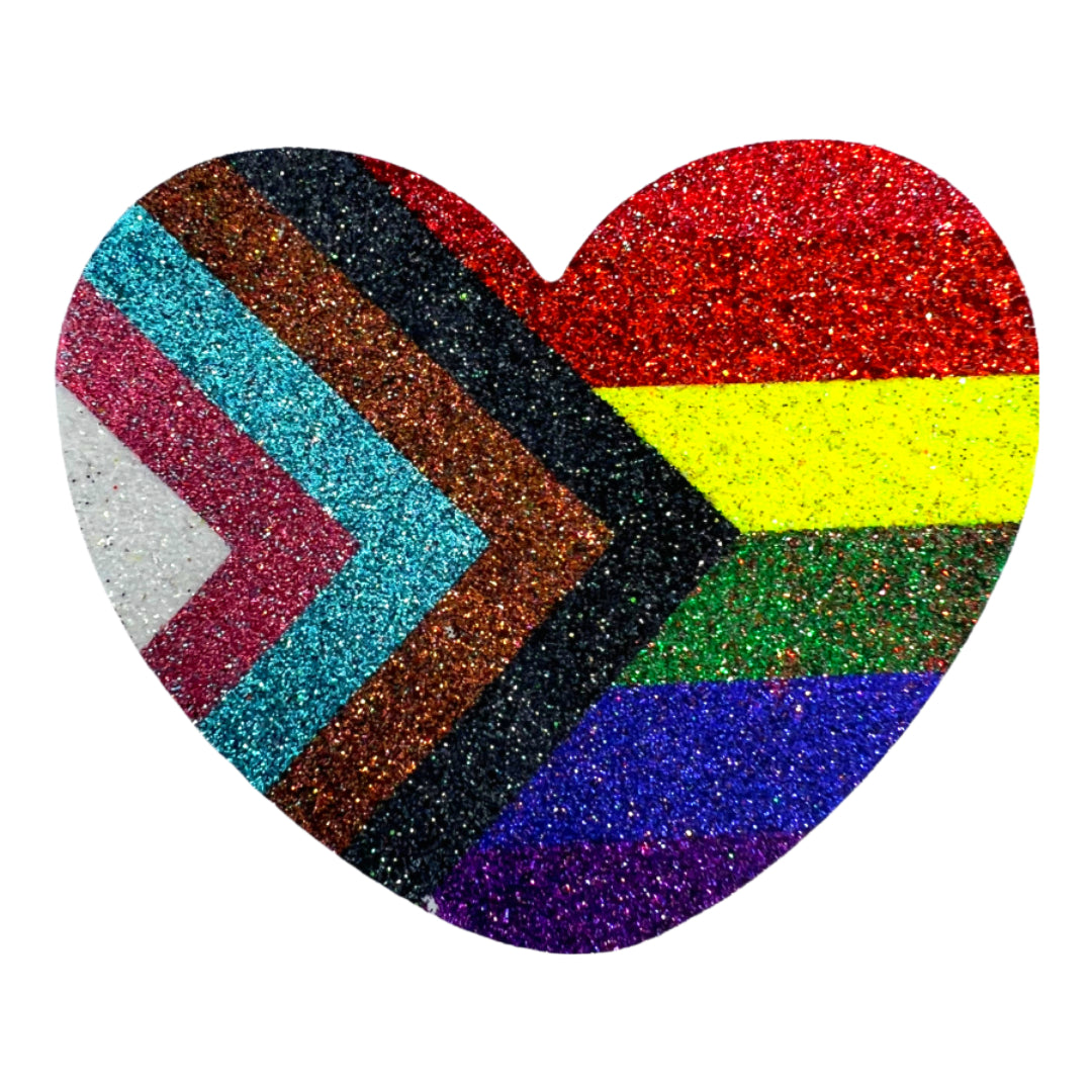 One Love - Pasteles de pezón Glitter Heart Pride Progress, cubiertas para lencería Rave Burlesque
