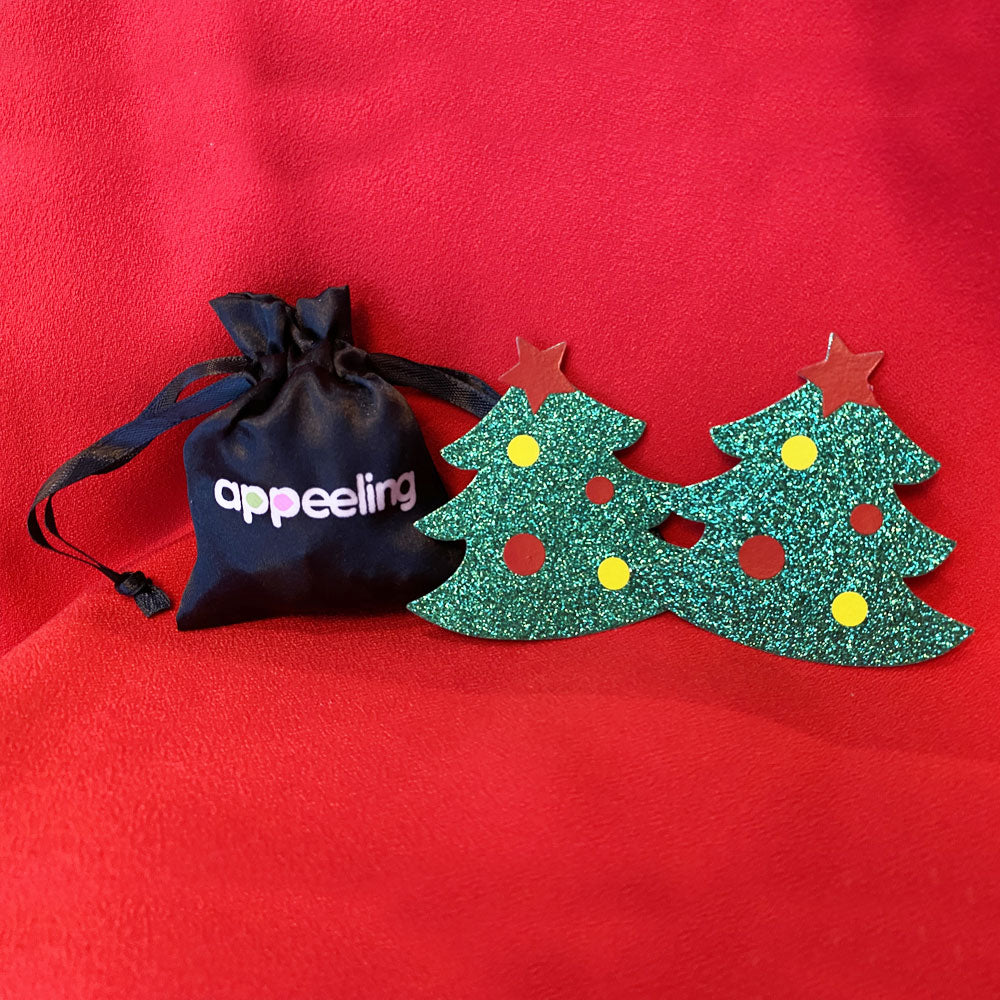 CHEMIS-TREE Cubiertas para pezones de árbol de Navidad con purpurina, empanadas, joyería corporal para vacaciones, festivales, burlesque