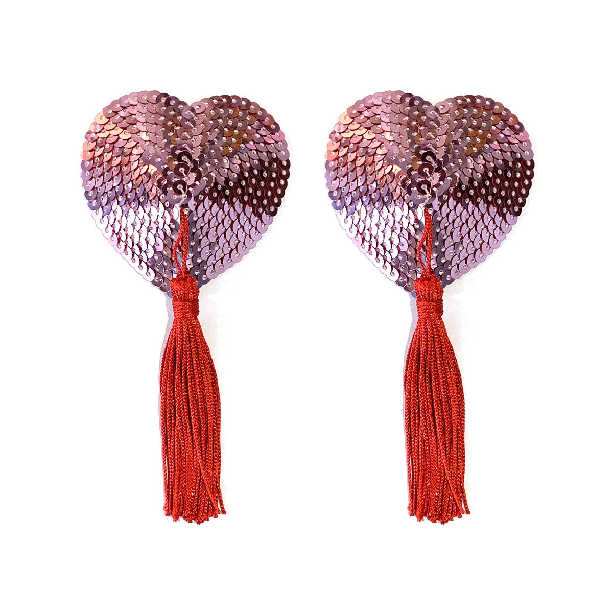 COSMOPOLITAN Pink Sequin Heart Nipple Covers with Tassels, Pasties (2pcs) Body Jewelry for Lingerie, Burlesque, Raves, Festivals
