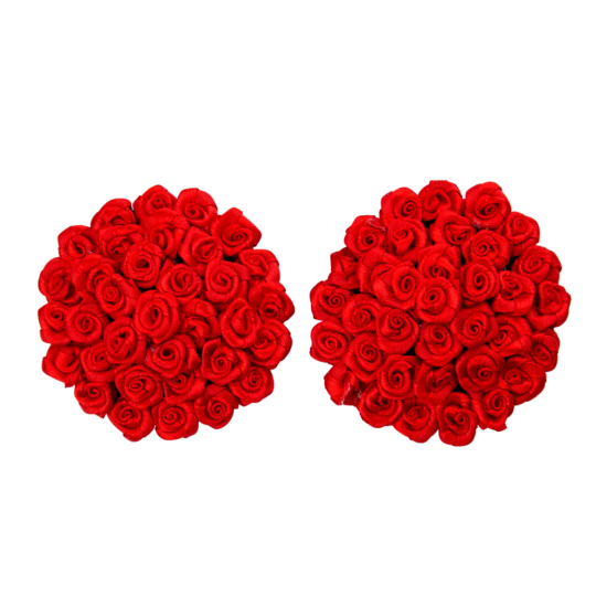 FIFI ROSETTE (2 pairs for 1 price!) - Red, White Rose Nipple Pasty, Cover for Burlesque Lingerie Raves Carnival