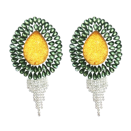 Razzle Dazzle Yellow & Green Nipple Pasties, Covers with Tassels