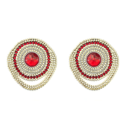 Ruby Tuesday Red & Rhinestone Nipple Pasty, Covers for Burlesque Raves, Lingerie and Festivals (2pcs)