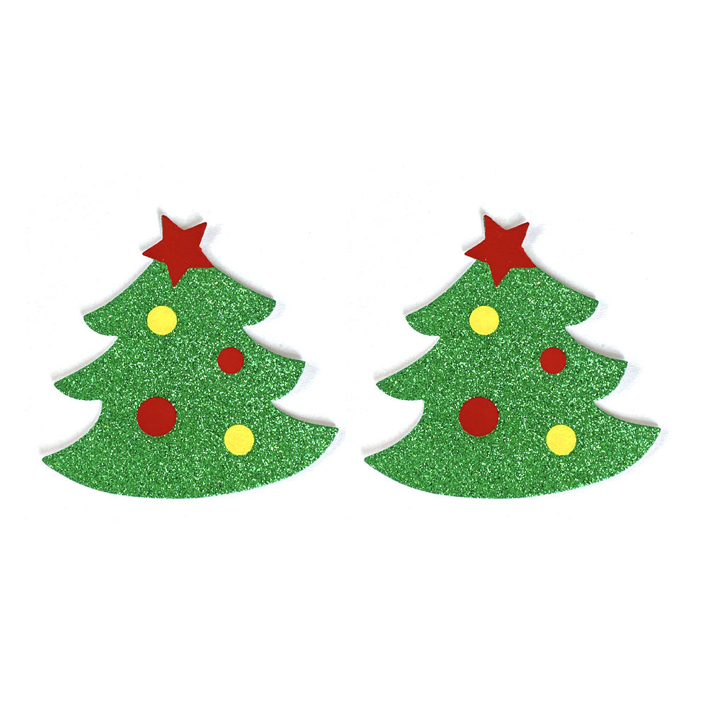 CHEMIS-TREE  Glitter Christmas Tree Nipple Covers, Pasties, Body Jewelry for Holidays, Festivals, Burlesque
