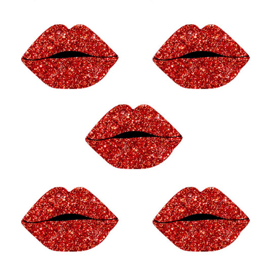 XO Red Glitter Lips (paquete de 5 pares) Pastillas y cubiertas para pezones - OFERTA